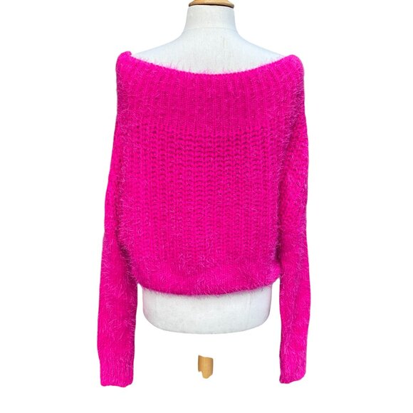 Main Strip On/Off Shoulder Chunky Knit Barbiecore Sweater Slouchy Oversized-S/M - Picture 8 of 12